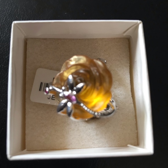 NWT Unique Sterling Silver Agate Rose Dragonfly Statement Ring - Picture 3 of 7